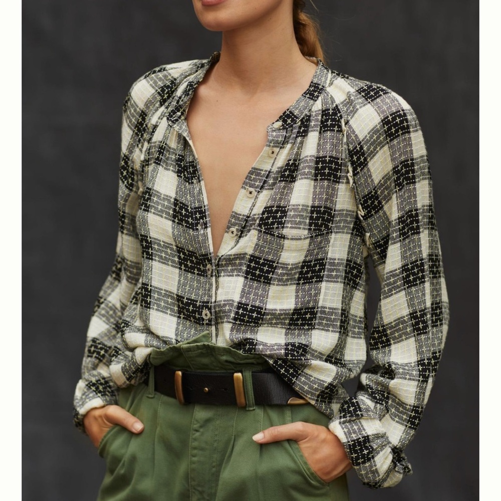 Anthropologie Pilcro Breezy Buttondown Long Sleeves Plaid Top XS
